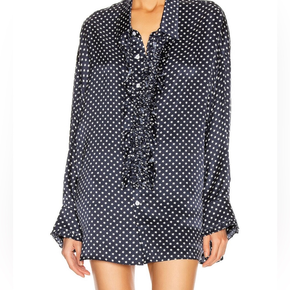 R13 Silk Star tuxedo blouse with ruffle size xs